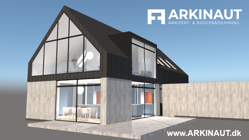 Arkitekttegnet hus i halvandet plan - Arkinaut Arkitekt- og byggerådgivning ApS